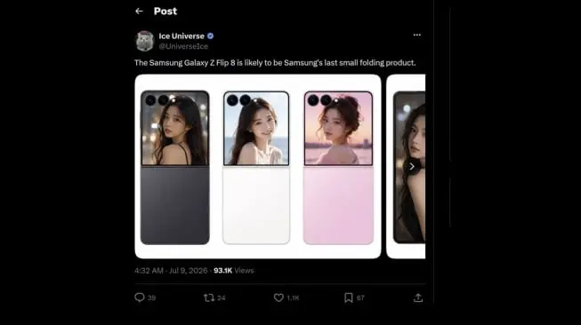 Galaxy Z Flip 8 Dirumorkan Jadi Generasi Terakhir Ponsel Lipat Samsung, Kata Ice Universe