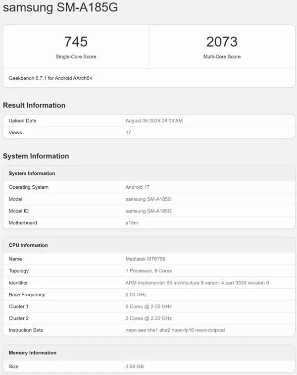 Samsung Galaxy A18 Muncul di Geekbench, Usung Chip Helio G99 dan Android 17