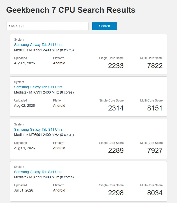 Samsung Galaxy Tab S12 Ultra Muncul di Geekbench dengan Chipset Dimensity 9500